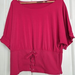 Elegant Fuchsia Lace-Up Blouse